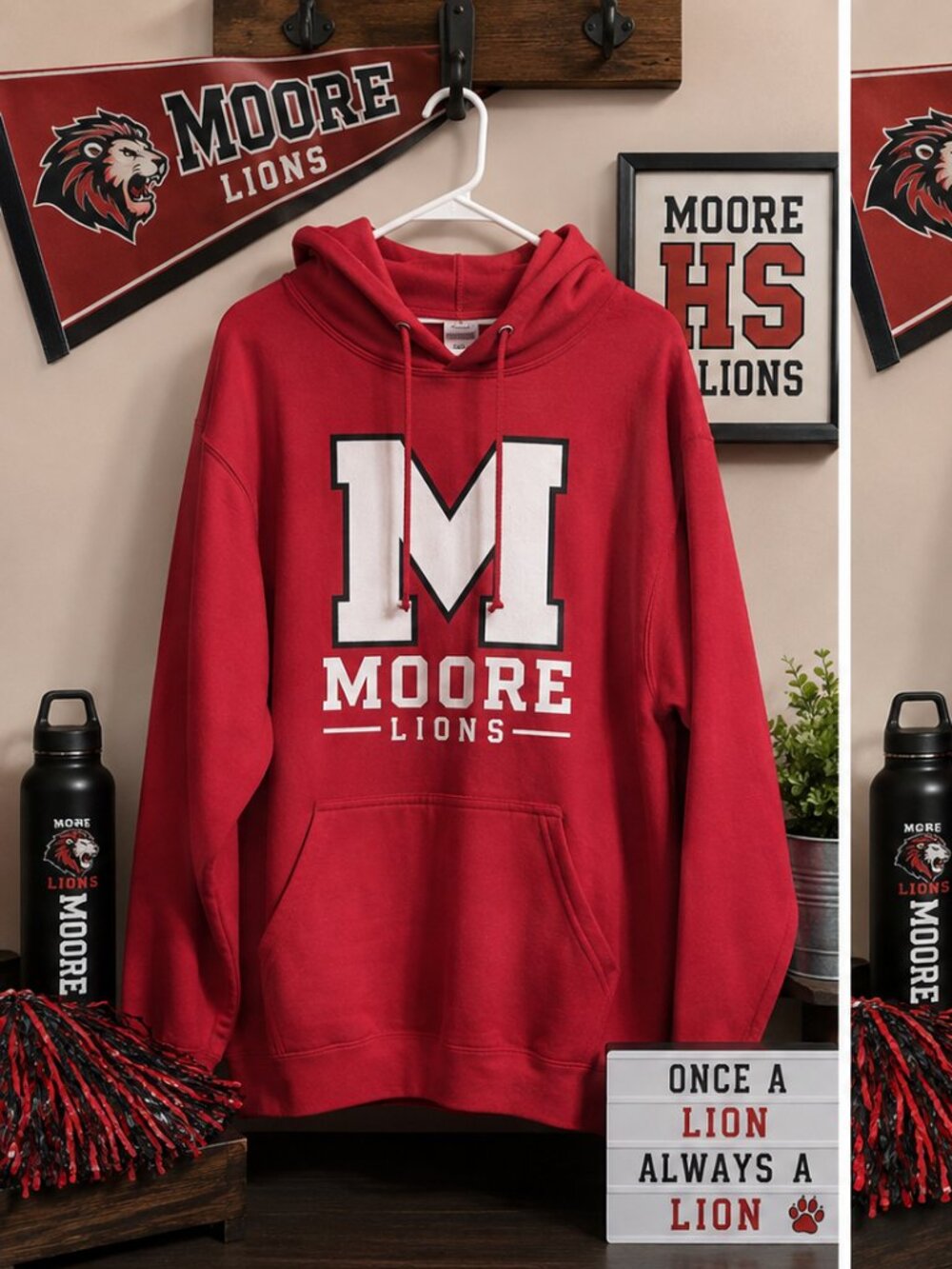 Gildan Heavy Blend Moore Lions Red Hoodie Sweatshirt School Spirit